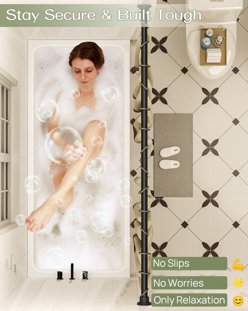 ALLZONE Shower Curtain Rod Spring Tension,28-42 Inch Heavy Duty Tension Rod No Drilling, Anti-Slip Shower Rod Tension,Adjustable Tension Curtain Rod for Window/Bathroom/Closet,Black - Image 3